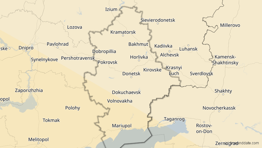 A map of Donezk, Ukraine, showing the path of the 12. Sep 2053 Totale Sonnenfinsternis