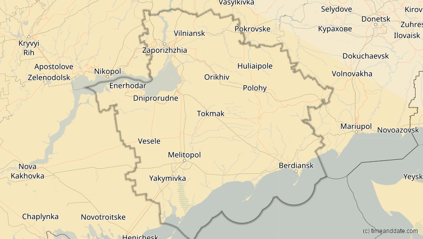 A map of Saporischschja, Ukraine, showing the path of the 12. Sep 2053 Totale Sonnenfinsternis