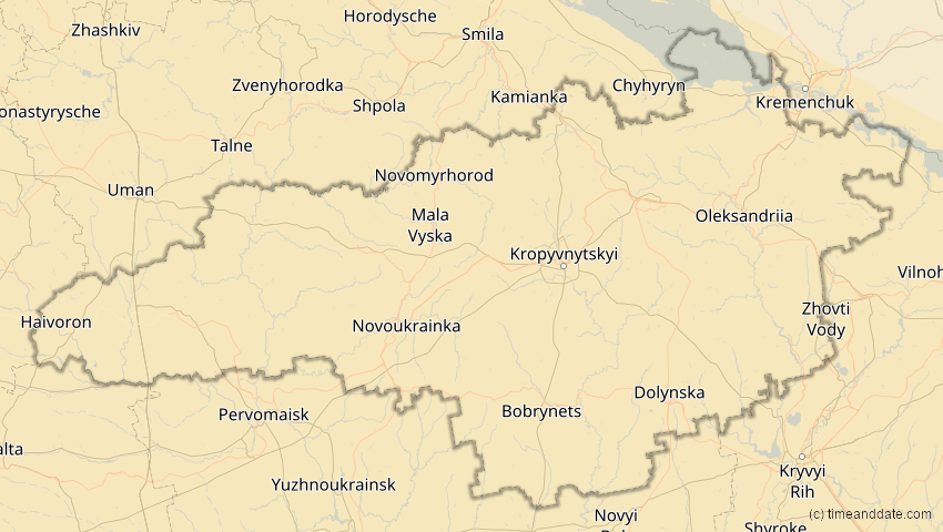A map of Kirowohrad, Ukraine, showing the path of the 12. Sep 2053 Totale Sonnenfinsternis