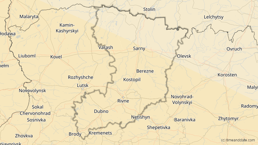 A map of Riwne, Ukraine, showing the path of the 12. Sep 2053 Totale Sonnenfinsternis