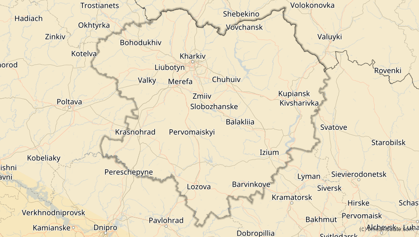 A map of Charkiw, Ukraine, showing the path of the 12. Sep 2053 Totale Sonnenfinsternis