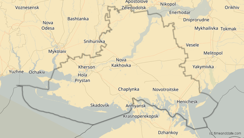 A map of Cherson, Ukraine, showing the path of the 12. Sep 2053 Totale Sonnenfinsternis
