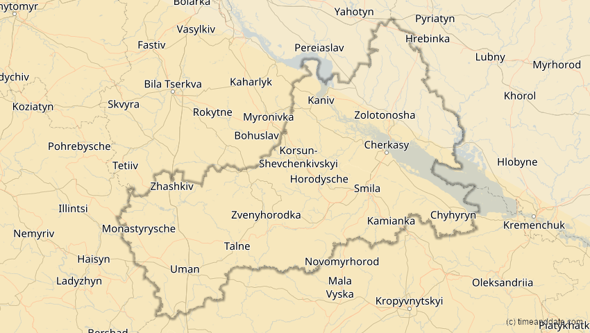 A map of Tscherkassy, Ukraine, showing the path of the 12. Sep 2053 Totale Sonnenfinsternis