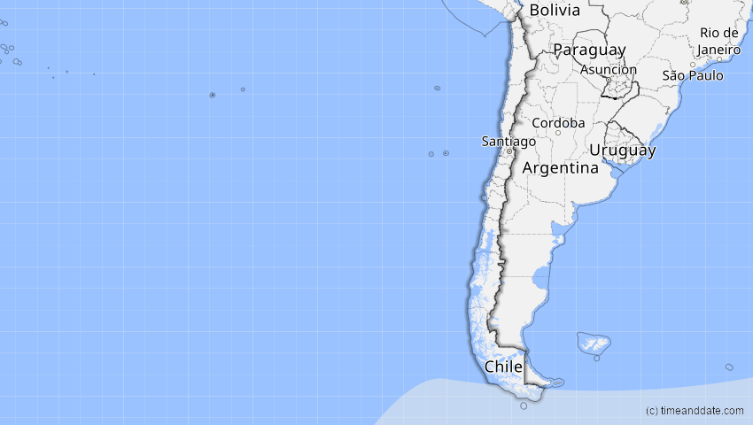 A map of Chile, showing the path of the 9. Mär 2054 Partielle Sonnenfinsternis