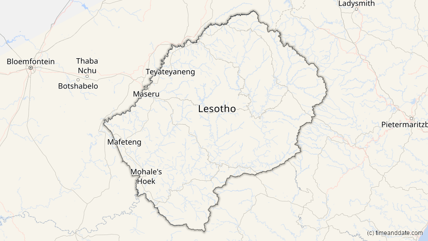 A map of Lesotho, showing the path of the 9. Mär 2054 Partielle Sonnenfinsternis