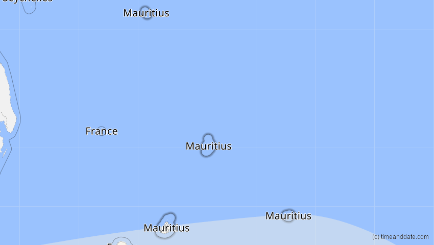 A map of Mauritius, showing the path of the 9. Mär 2054 Partielle Sonnenfinsternis