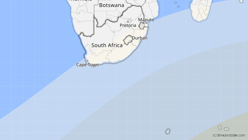 A map of Südafrika, showing the path of the 9. Mär 2054 Partielle Sonnenfinsternis
