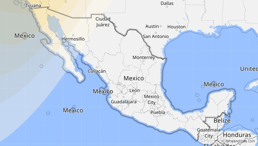 A map of Mexiko, showing the path of the 1. Sep 2054 Partielle Sonnenfinsternis