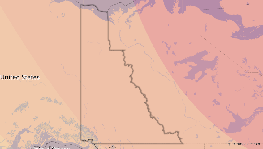 A map of Yukon, Kanada, showing the path of the 1. Sep 2054 Partielle Sonnenfinsternis