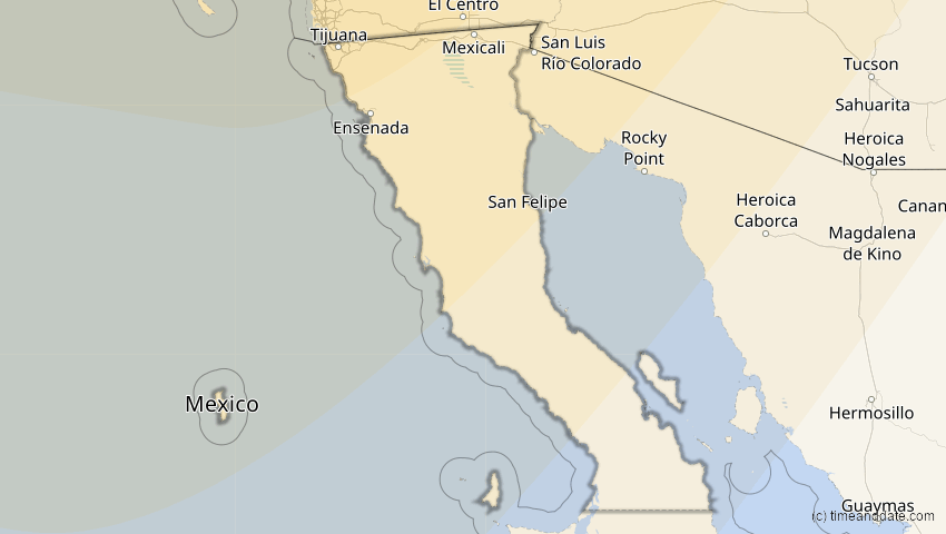 A map of Baja California, Mexiko, showing the path of the 1. Sep 2054 Partielle Sonnenfinsternis