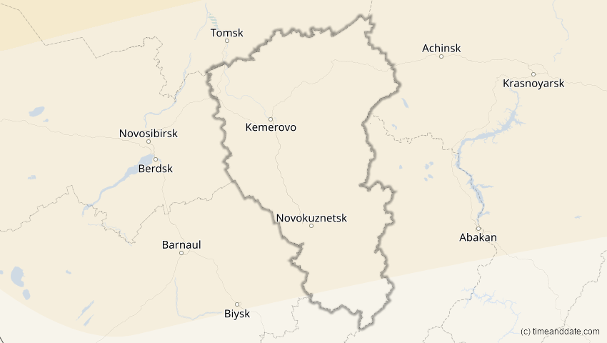 A map of Kemerowo, Russland, showing the path of the 2. Sep 2054 Partielle Sonnenfinsternis