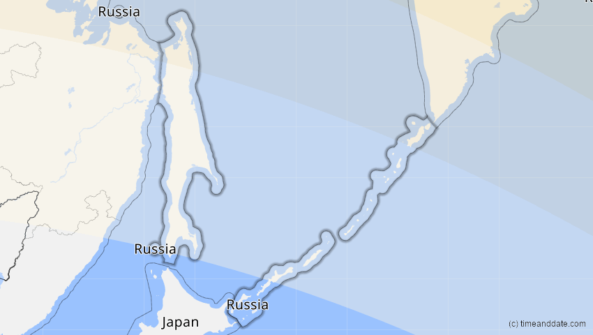 A map of Sachalin, Russland, showing the path of the 2. Sep 2054 Partielle Sonnenfinsternis