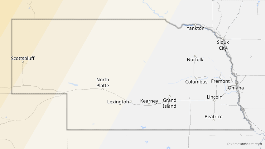 A map of Nebraska, USA, showing the path of the 1. Sep 2054 Partielle Sonnenfinsternis