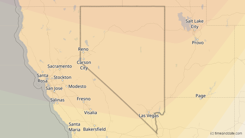 A map of Nevada, USA, showing the path of the 1. Sep 2054 Partielle Sonnenfinsternis