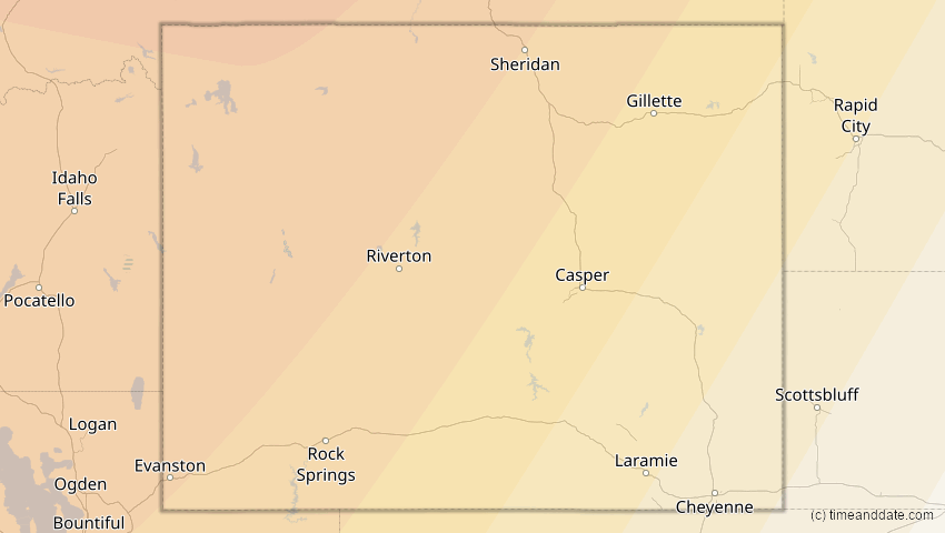 A map of Wyoming, USA, showing the path of the 1. Sep 2054 Partielle Sonnenfinsternis