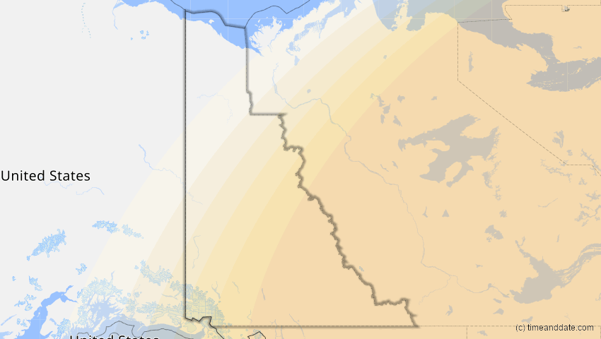 A map of Yukon, Kanada, showing the path of the 27. Jan 2055 Partielle Sonnenfinsternis