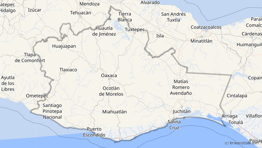 A map of Oaxaca, Mexiko, showing the path of the 27. Jan 2055 Partielle Sonnenfinsternis