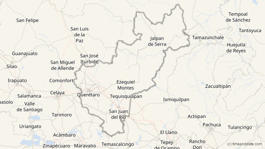 A map of Querétaro, Mexiko, showing the path of the 27. Jan 2055 Partielle Sonnenfinsternis