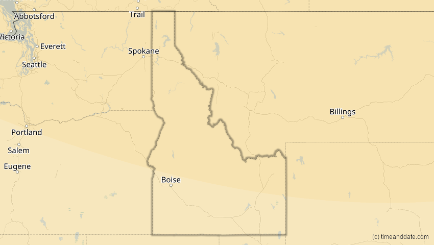 A map of Idaho, USA, showing the path of the 27. Jan 2055 Partielle Sonnenfinsternis
