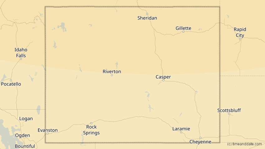 A map of Wyoming, USA, showing the path of the 27. Jan 2055 Partielle Sonnenfinsternis