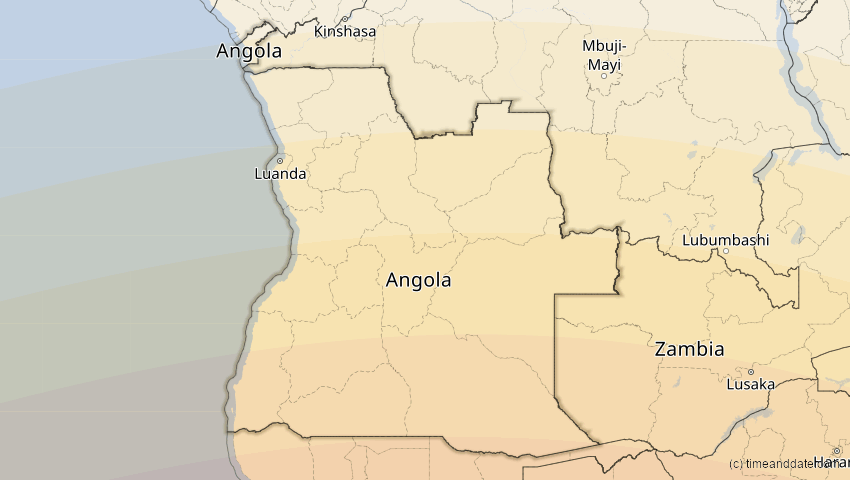 A map of Angola, showing the path of the 24. Jul 2055 Totale Sonnenfinsternis