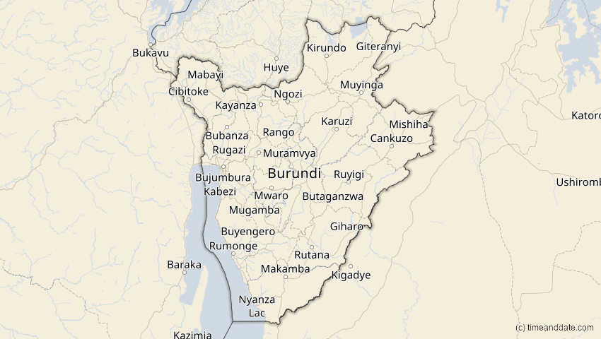 A map of Burundi, showing the path of the 24. Jul 2055 Totale Sonnenfinsternis