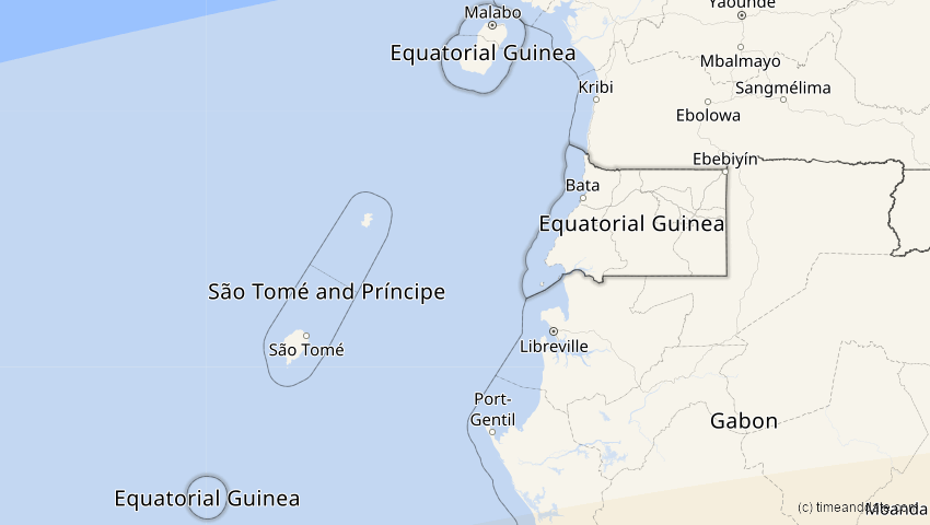 A map of Äquatorialguinea, showing the path of the 24. Jul 2055 Totale Sonnenfinsternis