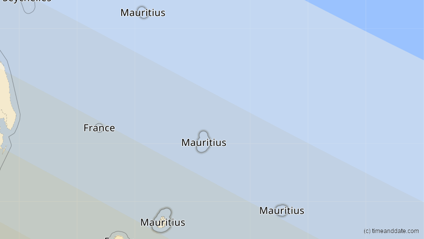 A map of Mauritius, showing the path of the 24. Jul 2055 Totale Sonnenfinsternis