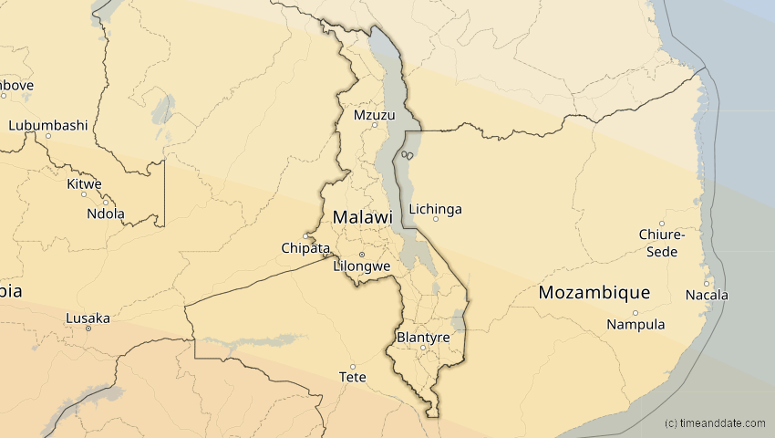 A map of Malawi, showing the path of the 24. Jul 2055 Totale Sonnenfinsternis