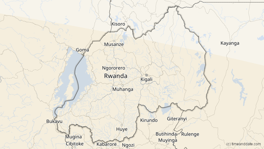 A map of Ruanda, showing the path of the 24. Jul 2055 Totale Sonnenfinsternis