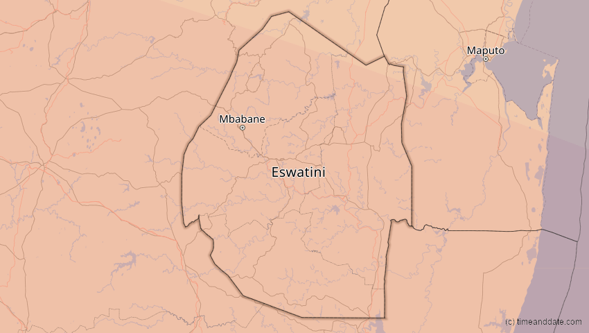 A map of Eswatini, showing the path of the 24. Jul 2055 Totale Sonnenfinsternis