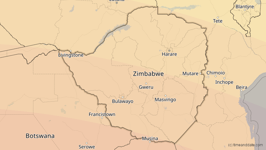 A map of Simbabwe, showing the path of the 24. Jul 2055 Totale Sonnenfinsternis