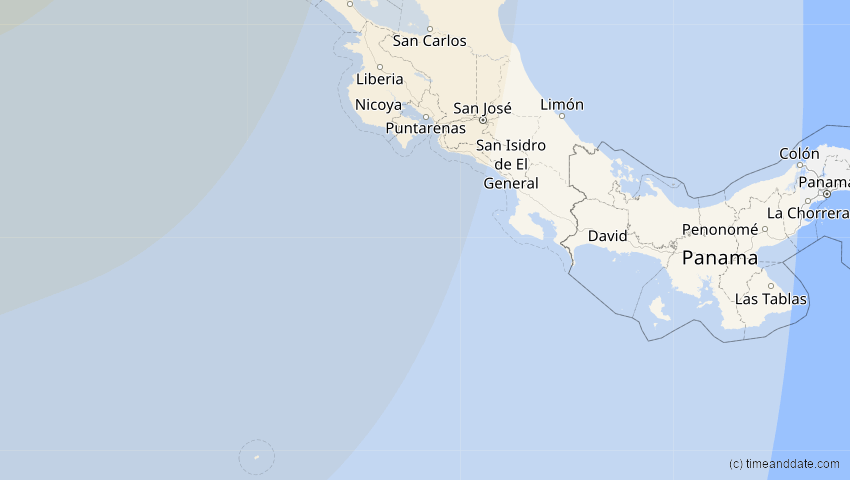 A map of Costa Rica, showing the path of the 16. Jan 2056 Ringförmige Sonnenfinsternis