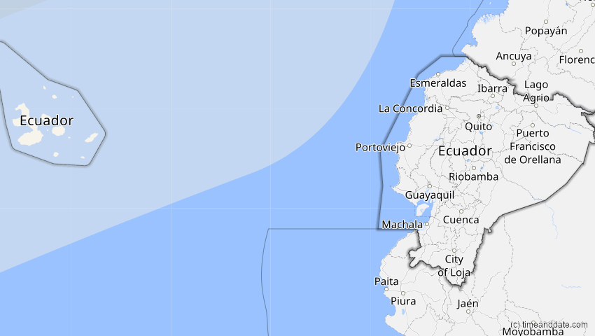 A map of Ecuador, showing the path of the 16. Jan 2056 Ringförmige Sonnenfinsternis