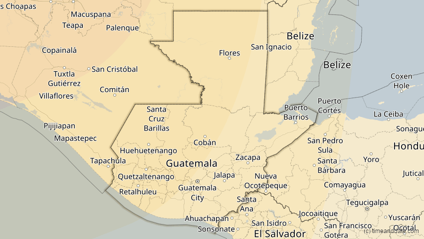 A map of Guatemala, showing the path of the 16. Jan 2056 Ringförmige Sonnenfinsternis
