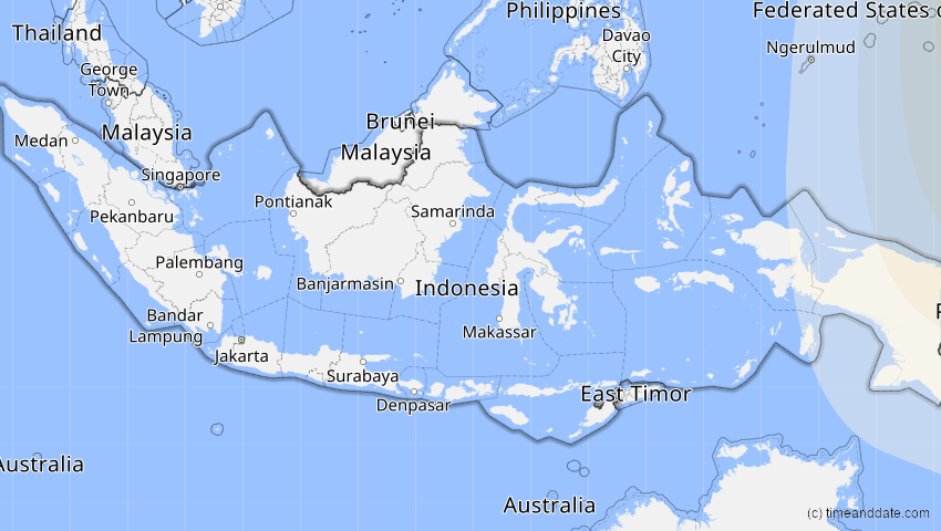 A map of Indonesien, showing the path of the 17. Jan 2056 Ringförmige Sonnenfinsternis