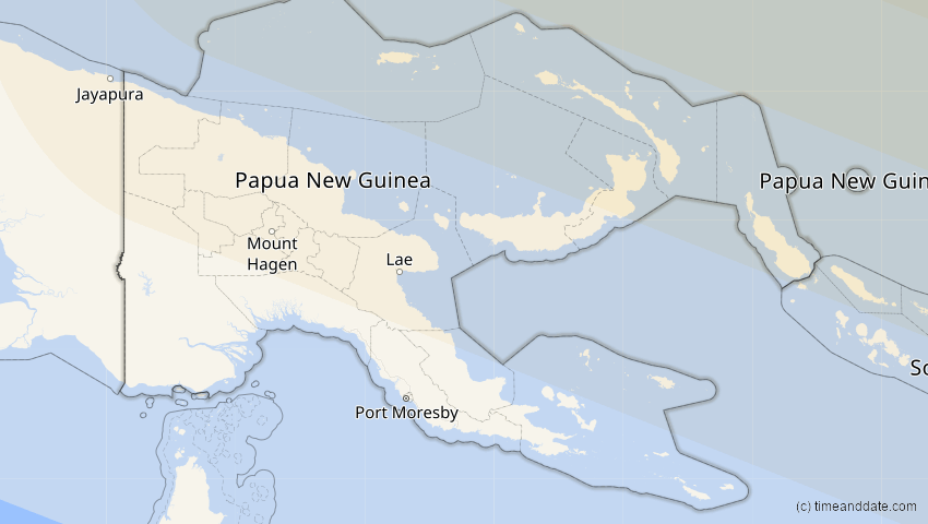 A map of Papua-Neuguinea, showing the path of the 17. Jan 2056 Ringförmige Sonnenfinsternis