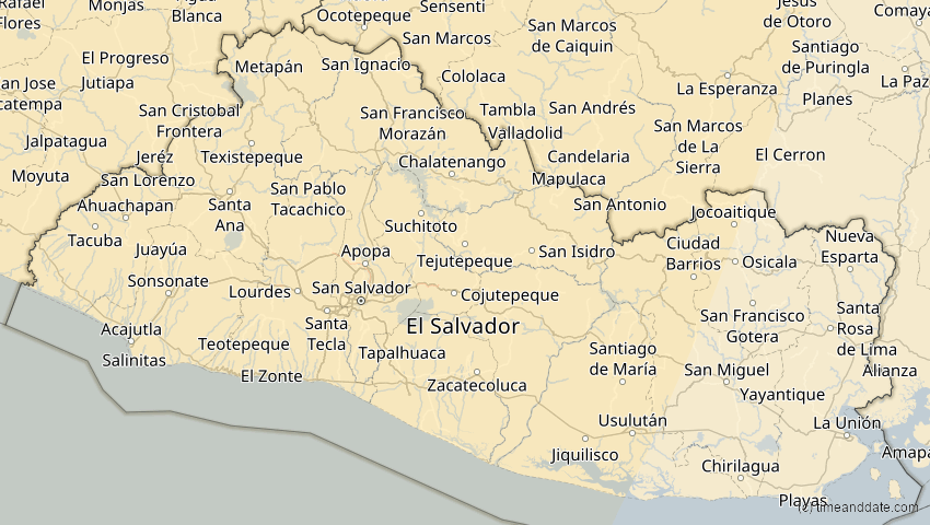 A map of El Salvador, showing the path of the 16. Jan 2056 Ringförmige Sonnenfinsternis