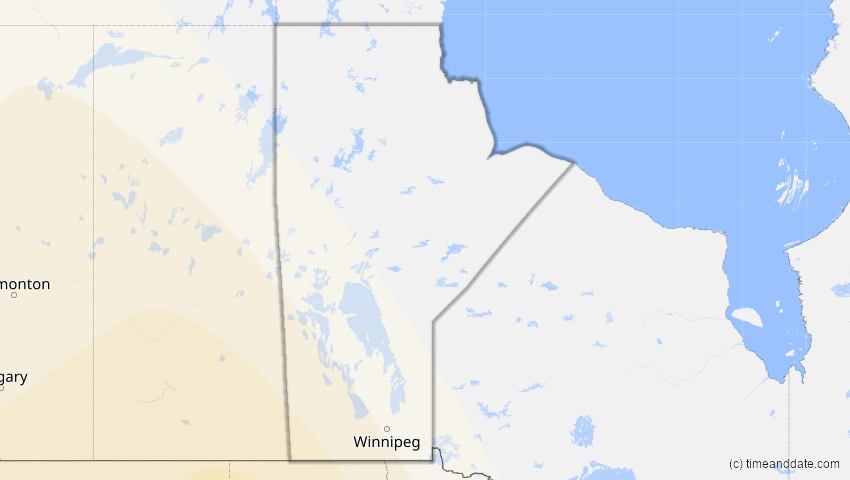A map of Manitoba, Kanada, showing the path of the 16. Jan 2056 Ringförmige Sonnenfinsternis