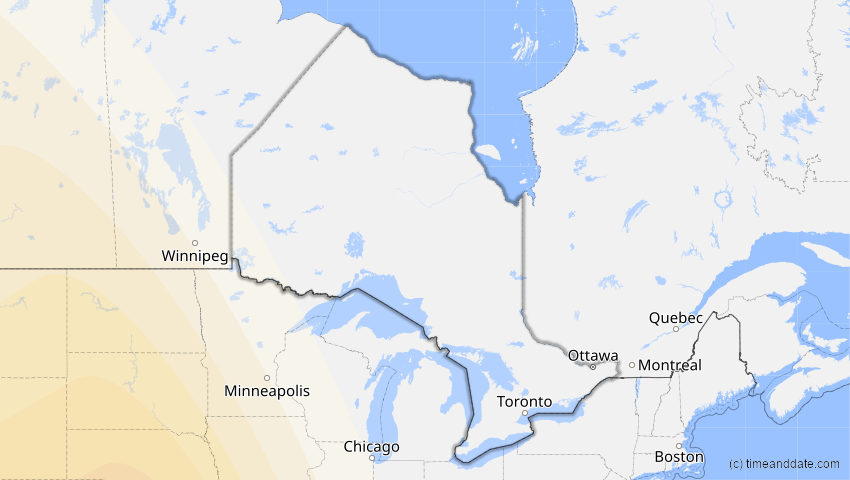A map of Ontario, Kanada, showing the path of the 16. Jan 2056 Ringförmige Sonnenfinsternis