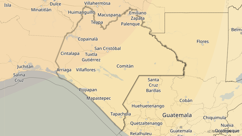 A map of Chiapas, Mexiko, showing the path of the 16. Jan 2056 Ringförmige Sonnenfinsternis