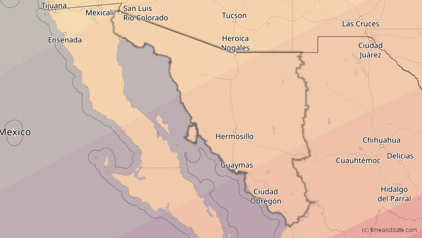A map of Sonora, Mexiko, showing the path of the 16. Jan 2056 Ringförmige Sonnenfinsternis