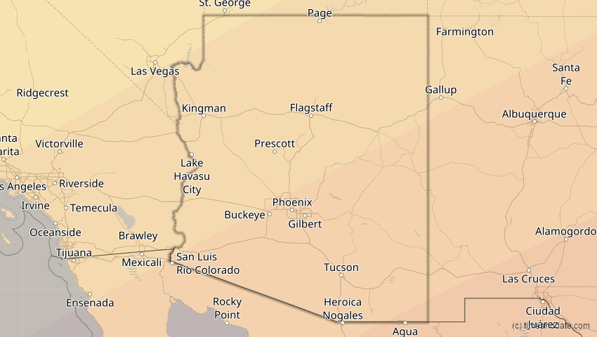 A map of Arizona, USA, showing the path of the 16. Jan 2056 Ringförmige Sonnenfinsternis