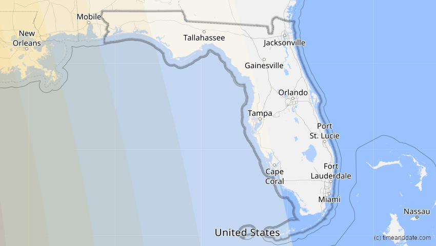 A map of Florida, USA, showing the path of the 16. Jan 2056 Ringförmige Sonnenfinsternis