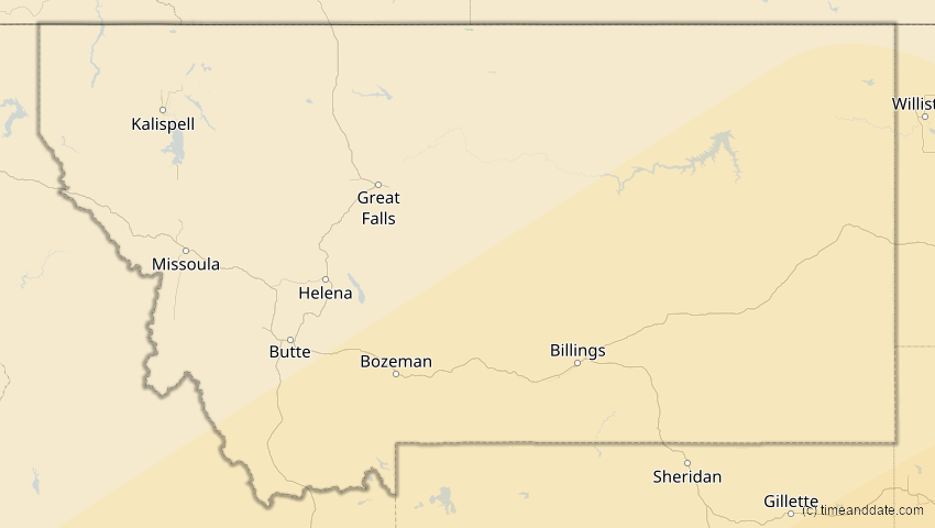 A map of Montana, USA, showing the path of the 16. Jan 2056 Ringförmige Sonnenfinsternis