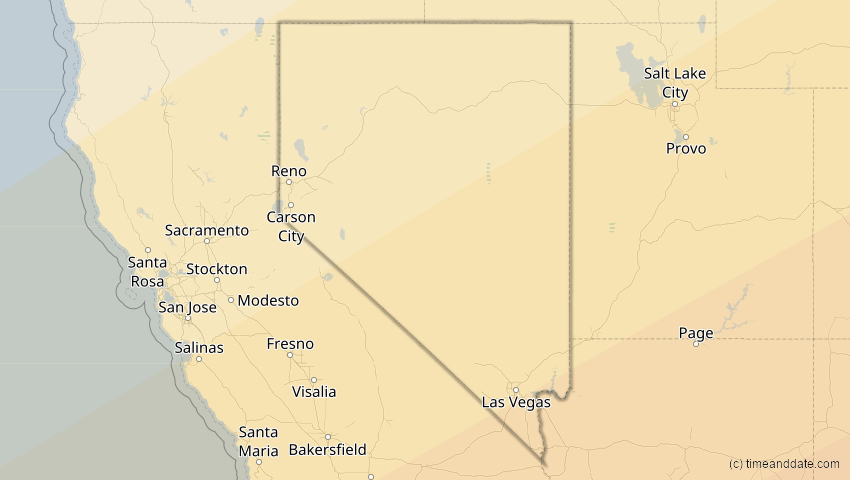 A map of Nevada, USA, showing the path of the 16. Jan 2056 Ringförmige Sonnenfinsternis