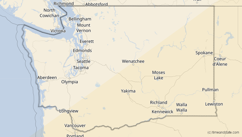 A map of Washington, USA, showing the path of the 16. Jan 2056 Ringförmige Sonnenfinsternis