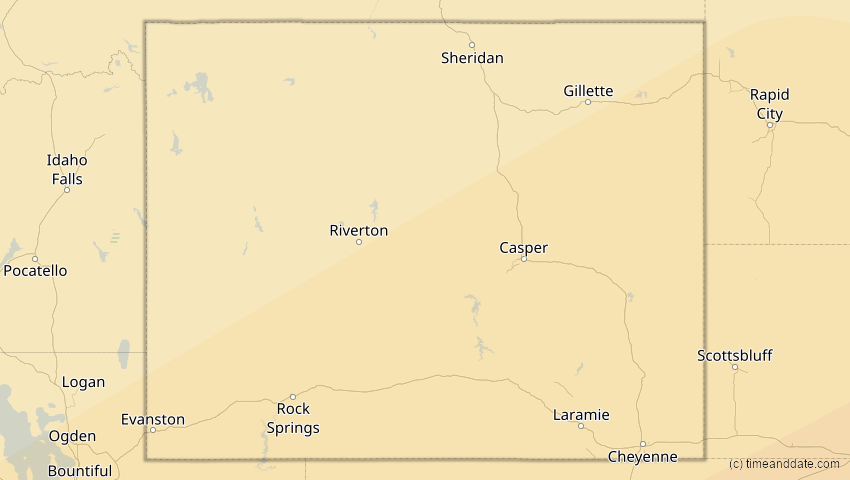 A map of Wyoming, USA, showing the path of the 16. Jan 2056 Ringförmige Sonnenfinsternis