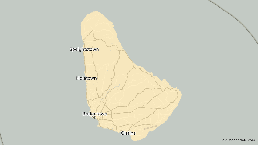 A map of Barbados, showing the path of the 12. Jul 2056 Ringförmige Sonnenfinsternis