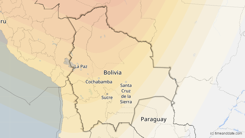 A map of Bolivien, showing the path of the 12. Jul 2056 Ringförmige Sonnenfinsternis